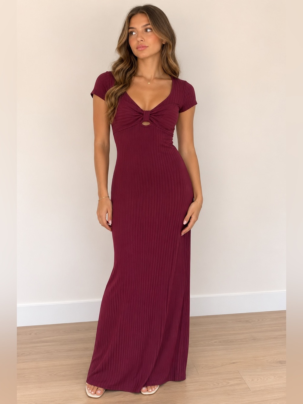 Brand of the free • NWT Ribbed Cutout Maxi Dress in Burgundy - Women's